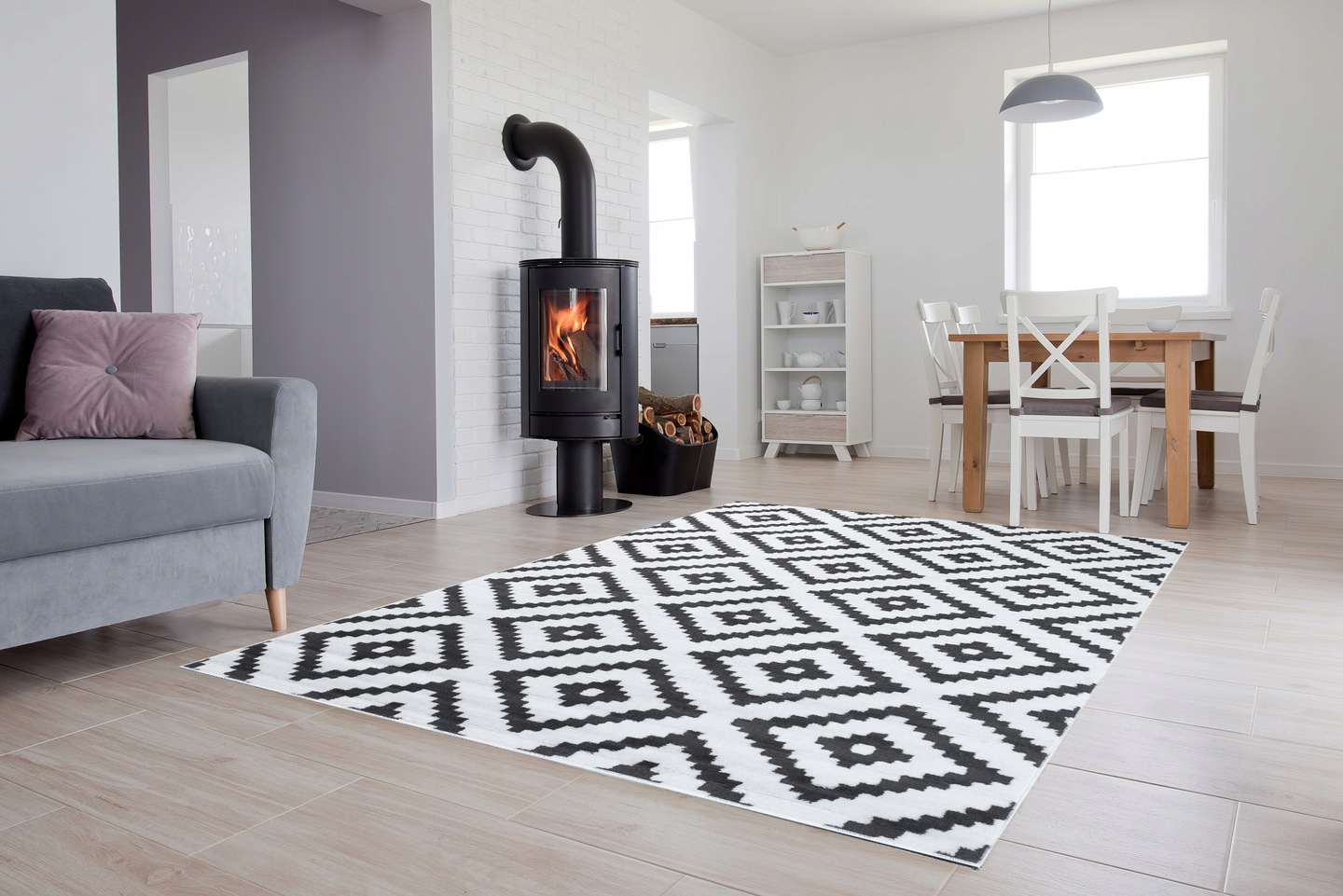 Moderný koberec HOME art - Diamond bielo tmavo sivý