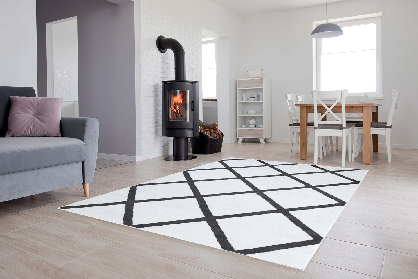 Moderný koberec HOME art - biele štvorce