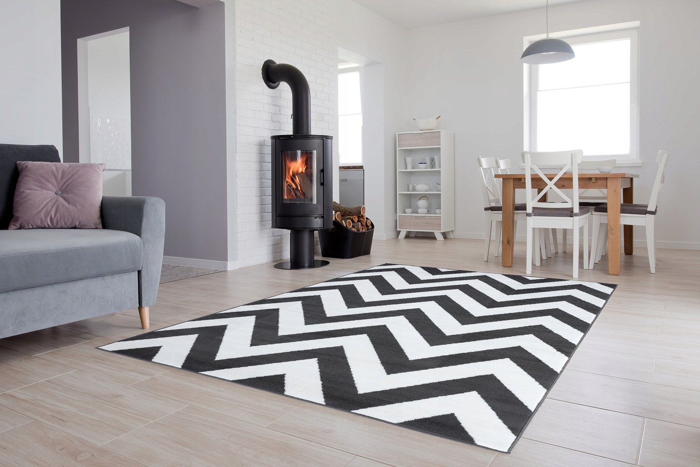 Moderný koberec HOME art tmavo sivý Cik cak vzor