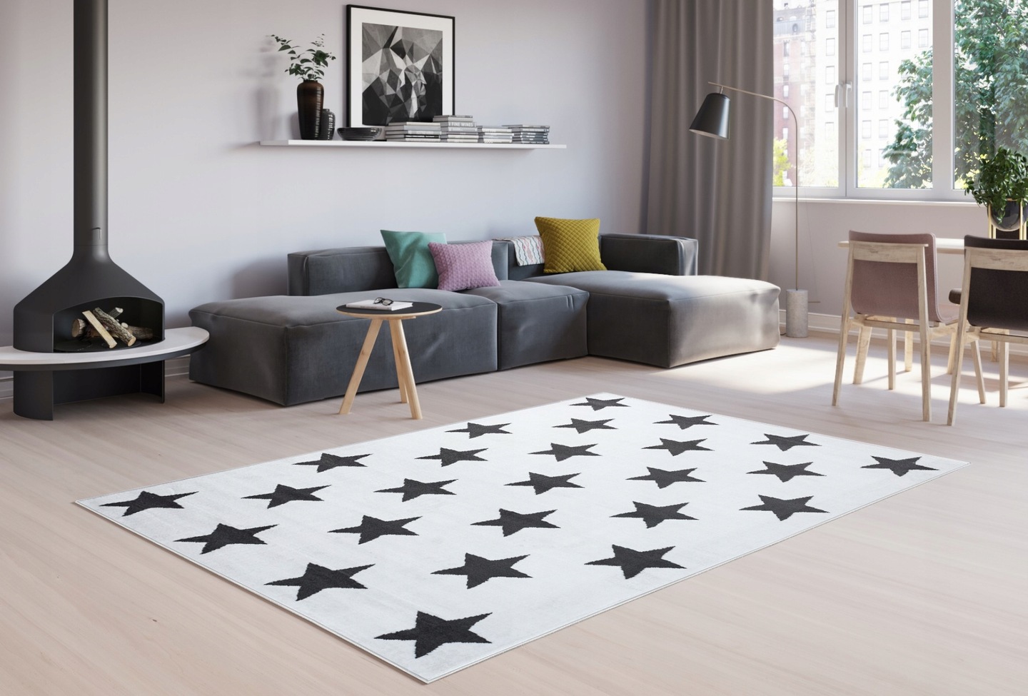 Moderný koberec HOME art biely s hviezdami