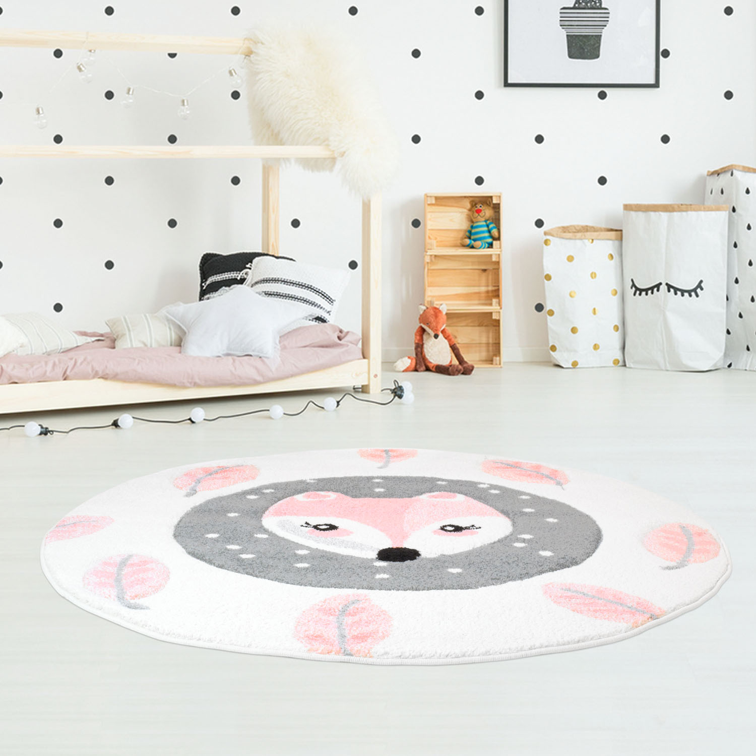 Okrúhly detský koberec BEAUTY ružová líška