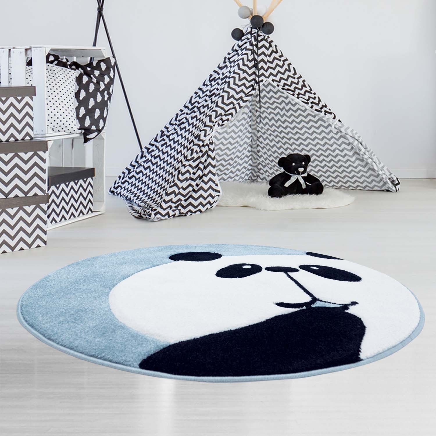 Okrúhly detský koberec BEAUTY Modrá panda