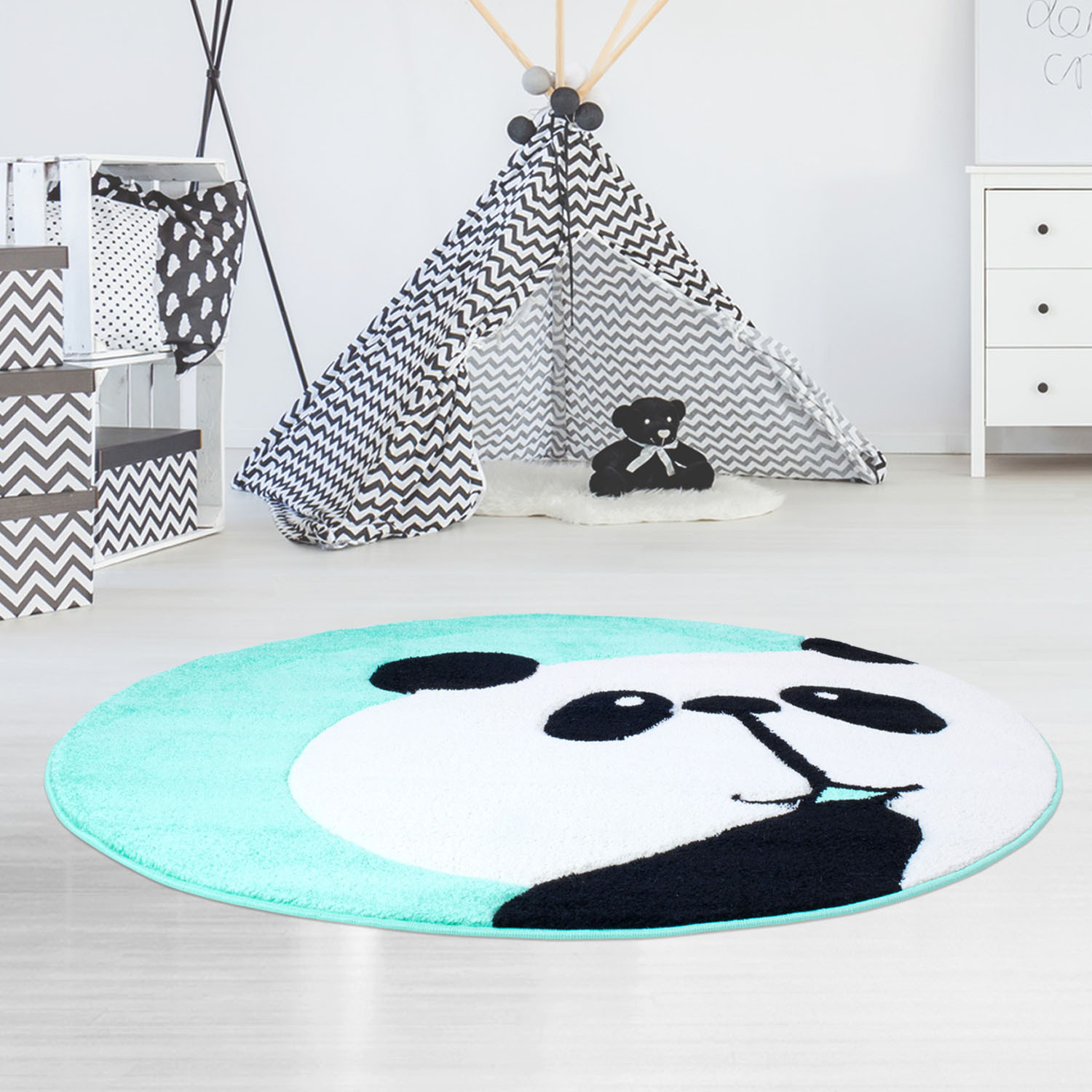 Okrúhly detský koberec BEAUTY Mentolová panda
