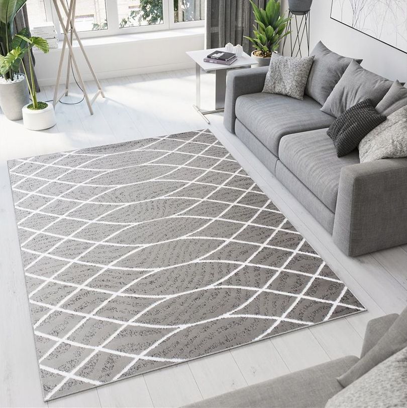 Moderný koberec HOME art 5 - Sivý s bielym vzorom