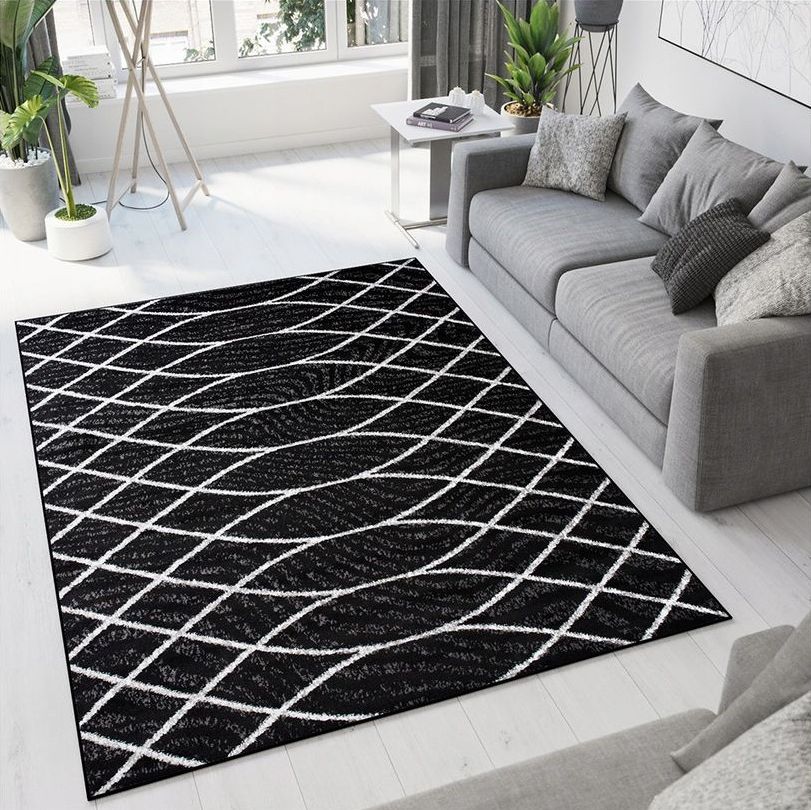 Moderný koberec HOME art 5 - Čierny s bielym vzorom