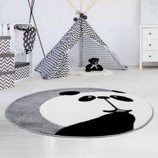 Okrúhly detský koberec BEAUTY Sivá panda