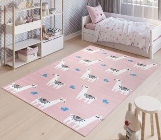 Detský koberec HOME art - ružový s lamami