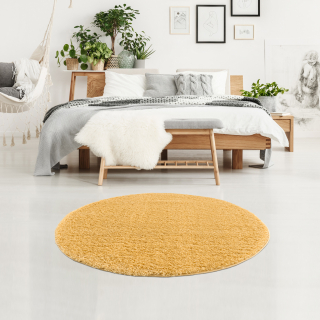 Jednofarebný okrúhly koberec PULPY žltý